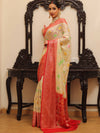 Banarasee Faux Georgette Saree With Gold Zari & Resham Jaal Work-White & Red