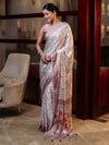 Banarasee Handwoven Satin Zigzag Printed Saree-Beige