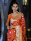 Banarasee Handloom Semi Katan Saree With Zari Work & Meenadar Pallu-Orange (Dual Tone)