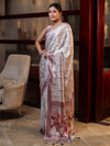 Banarasee Handwoven Satin Zigzag Printed Saree-Beige