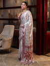 Banarasee Handwoven Satin Zigzag Printed Saree-Beige