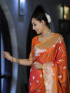 Banarasee Handloom Semi Katan Saree With Zari Work & Meenadar Pallu-Orange (Dual Tone)