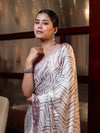 Banarasee Handwoven Satin Zigzag Printed Saree-Beige