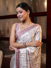 Banarasee Handwoven Satin Zigzag Printed Saree-Beige