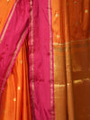 Banarasee Handloom Semi Silk Saree With Floral Buti Design & Contrast Border-Orange & Pink