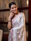 Banarasee Handwoven Satin Zigzag Printed Saree-Beige