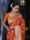 Banarasee Handloom Semi Katan Saree With Zari Work & Meenadar Pallu-Orange (Dual Tone)