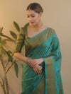 Banarasee Georgette Saree With Antiue Zari Buta Design & Border-Green