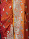 Banarasee Handloom Semi Katan Saree With Zari Work & Meenadar Pallu-Orange (Dual Tone)