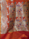 Banarasee Handloom Semi Katan Saree With Zari Work & Meenadar Pallu-Orange (Dual Tone)