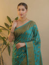 Banarasee Georgette Saree With Antiue Zari Buta Design & Border-Green