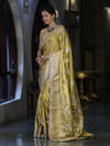Banarasee Handloom Mashru Silk Saree With Sona Rupa Zari Work Border & Lace-Light Yellow