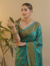 Banarasee Georgette Saree With Antiue Zari Buta Design & Border-Green