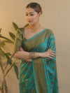 Banarasee Georgette Saree With Antiue Zari Buta Design & Border-Green