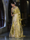 Banarasee Handloom Mashru Silk Saree With Sona Rupa Zari Work Border & Lace-Light Yellow