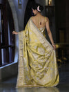 Banarasee Handloom Mashru Silk Saree With Sona Rupa Zari Work Border & Lace-Light Yellow