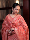 Banarasee Cotton Silk Zari Work Salwar Kameez Fabric With Dupatta Set-Peach Pink