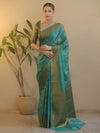 Banarasee Georgette Saree With Antiue Zari Buta Design & Border-Green