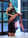 Banarasee Handloom Cotton Silk Saree With Zari Work & Contrast Border-Black & Maroon