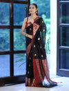 Banarasee Handloom Cotton Silk Saree With Zari Work & Contrast Border-Black & Maroon