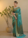Banarasee Georgette Saree With Antiue Zari Buta Design & Border-Green