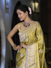 Banarasee Handloom Mashru Silk Saree With Sona Rupa Zari Work Border & Lace-Light Yellow