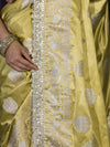 Banarasee Handloom Mashru Silk Saree With Sona Rupa Zari Work Border & Lace-Light Yellow