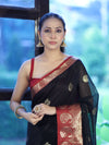 Banarasee Handloom Cotton Silk Saree With Zari Work & Contrast Border-Black & Maroon