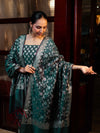 Banarasee Cotton Silk Zari Work Salwar Kameez Fabric With Dupatta Set-Teal Green