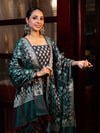 Banarasee Cotton Silk Zari Work Salwar Kameez Fabric With Dupatta Set-Teal Green