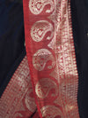 Banarasee Handloom Cotton Silk Saree With Zari Work & Contrast Border-Black & Maroon