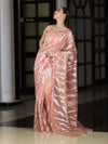 Banarasee Handloom Organza Saree With Resham Zari Work & Scallop Border-Peach