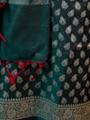 Banarasee Cotton Silk Zari Work Salwar Kameez Fabric With Dupatta Set-Teal Green