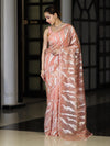 Banarasee Handloom Organza Saree With Resham Zari Work & Scallop Border-Peach