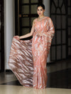Banarasee Handloom Organza Saree With Resham Zari Work & Scallop Border-Peach