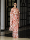 Banarasee Handloom Organza Saree With Resham Zari Work & Scallop Border-Peach
