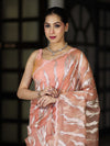 Banarasee Handloom Organza Saree With Resham Zari Work & Scallop Border-Peach