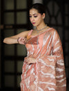 Banarasee Handloom Organza Saree With Resham Zari Work & Scallop Border-Peach