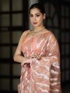 Banarasee Handloom Organza Saree With Resham Zari Work & Scallop Border-Peach