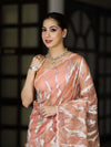 Banarasee Handloom Organza Saree With Resham Zari Work & Scallop Border-Peach