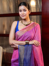 Banarasee Handloom Pure Linen Saree With Gold Zari Border-Multicolor