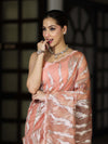 Banarasee Handloom Organza Saree With Resham Zari Work & Scallop Border-Peach