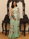 Banarasee Handloom Chanderi Digital Print Saree With Silver Zari Design-Pastel Green