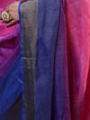 Banarasee Handloom Pure Linen Saree With Gold Zari Border-Multicolor