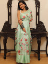 Banarasee Handloom Chanderi Digital Print Saree With Silver Zari Design-Pastel Green