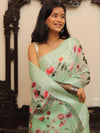 Banarasee Handloom Chanderi Digital Print Saree With Silver Zari Design-Pastel Green
