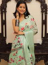 Banarasee Handloom Chanderi Digital Print Saree With Silver Zari Design-Pastel Green