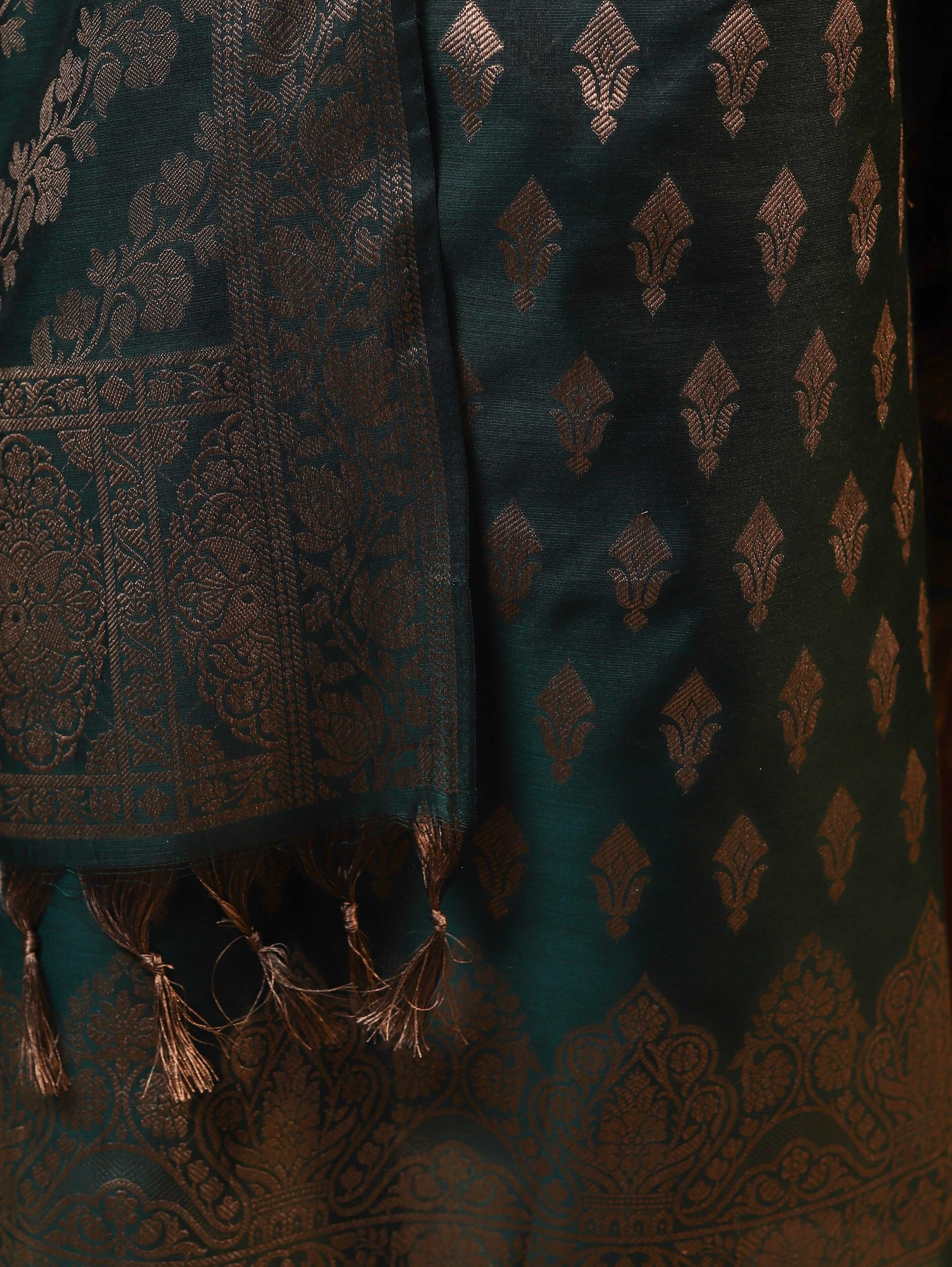 Banarasee Cotton Silk Resham Work Salwar Kameez Fabric With Dupatta Set-Deep Green