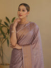 Banarasee Handwoven Semi Silk Saree With Antiue Zari Buti & Border-Mauve