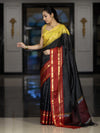 Banarasee Handloom Semi Silk Saree With Checks Pattern & Contrast Border-Black & Yellow